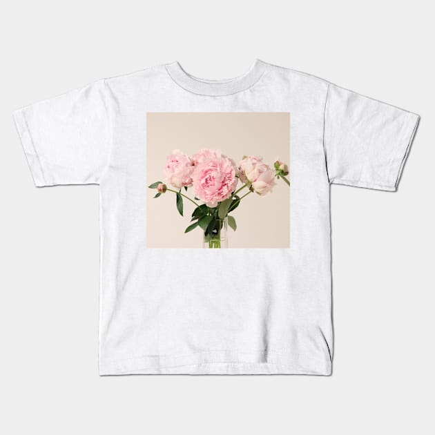 Pink Peony Flowers Kids T-Shirt by NewburyBoutique